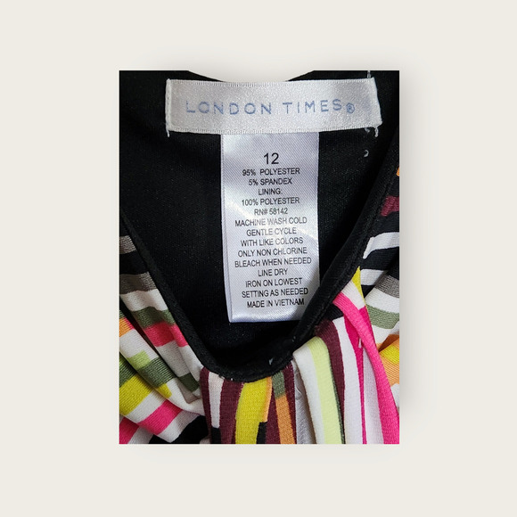 London Times Multi-colored Geo Pattern Sleeveless Stretch Midi Dress Size 12 NWT - Picture 6 of 7